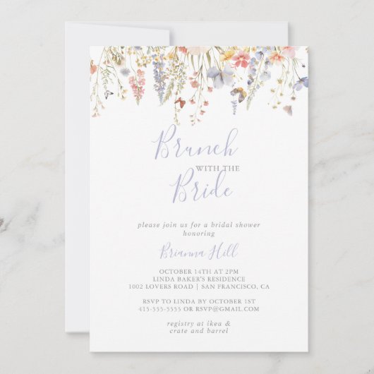 Multicolor Wildblume Brunch mit Brautdusche Einladung (Vorderseite)