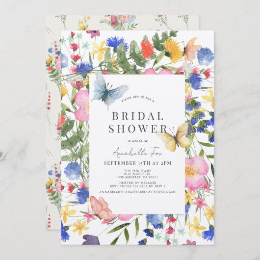 Multicolor Wildblume & Butterfly Brautparty Einladung (Vorne/Hinten)