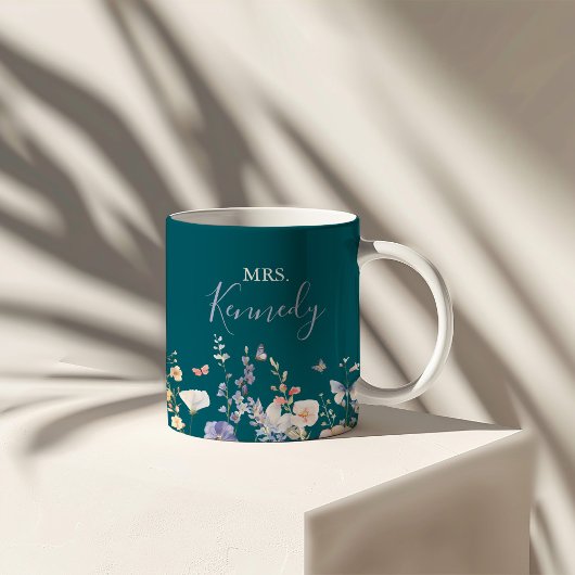 Multicolor Wildblume Green Mrs. Newlywed Bride Zweifarbige Tasse