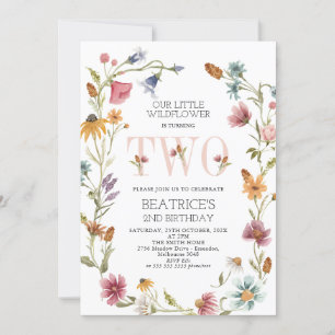 Multicolor Wildblume Wreath Girls 2. Geburtstag Einladung