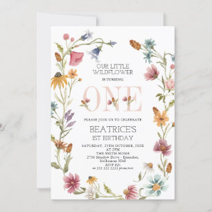 Multicolor Wildblume Wreath Girls erster Geburtsta Einladung