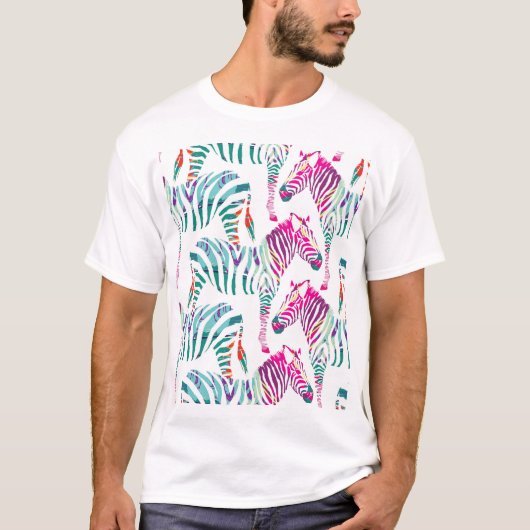 Multicolor Zebra: Modedschungel Print. T-Shirt (Vorderseite)