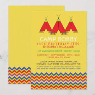 Multicolor Zickzack Tipi, Camping Geburtstag Einladung