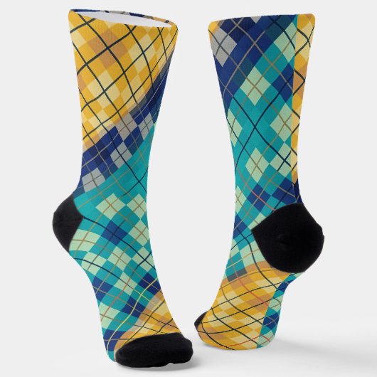 Multicolored Blue & Yellow Argyle Plaid Socken (Gewinkelt)