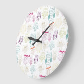 Multicolored Doodle Owls Große Wanduhr (Winkel)