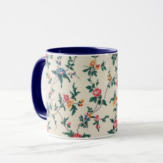 Multicolored flower pattern with navy trim, tasse (Vorderseite Links)