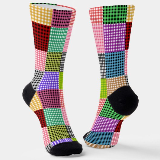 Multicolored Gingham Patchwork Kariert Pattern Socken