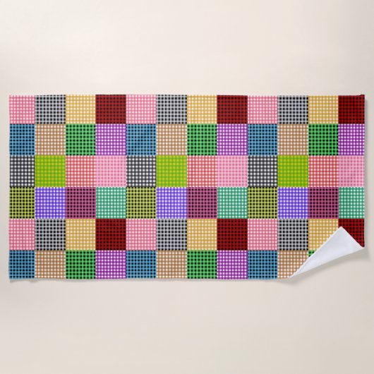 Multicolored Gingham Patchwork Kariert Pattern Strandtuch (Vorderseite)