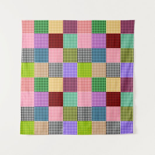 Multicolored Gingham Patchwork Kariert Pattern Wandteppich (Vorderseite)