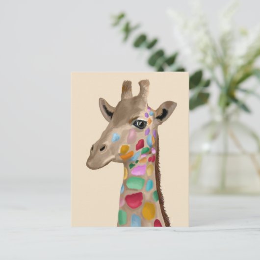 MultiColored Giraffe Postkarte (Stehend Vorderseite)