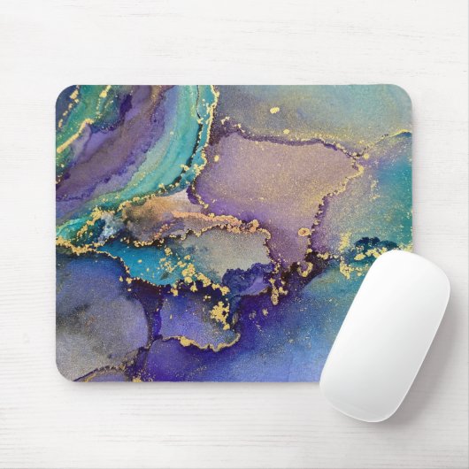 Multicolored & Gold Marbled Abstrakt Liquid Art Mousepad (Mit Mouse)