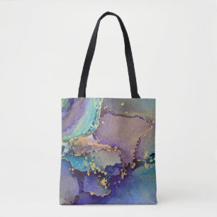 Multicolored & Gold Marbled Abstrakt Liquid Art Tasche