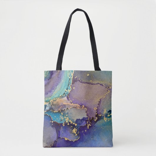 Multicolored & Gold Marbled Abstrakt Liquid Art Tasche (Vorderseite)