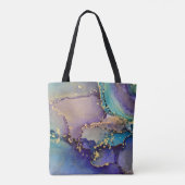 Multicolored & Gold Marbled Abstrakt Liquid Art Tasche (Rückseite)