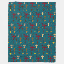 Multicolored Hand Drawn Christian Crosses Pattern Fleecedecke