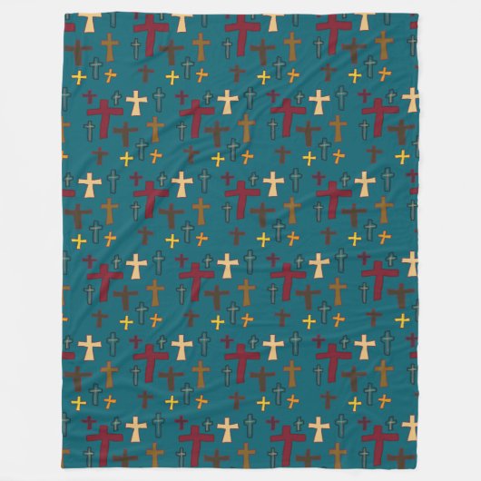 Multicolored Hand Drawn Christian Crosses Pattern Fleecedecke (Vorderseite)