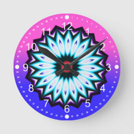 Multicolored Kaleidoscope w/Pink and Blue Gradient Runde Wanduhr