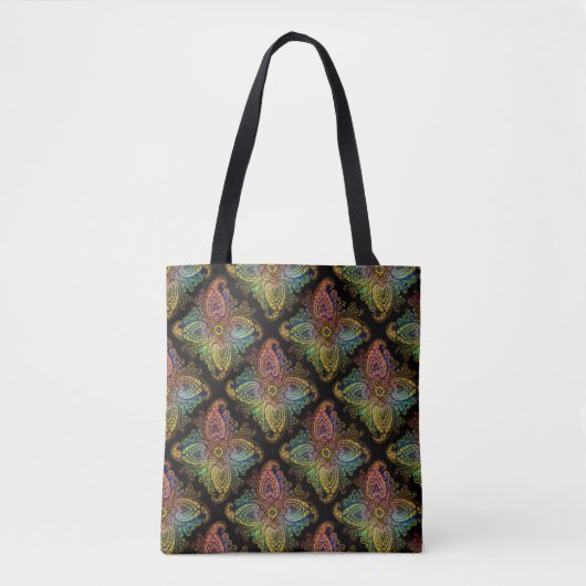 Multicolored Paisley Design on Black Tasche (Vorderseite)