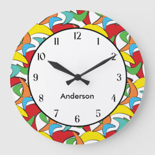 Multicolored Retro Boomerang Pattern Große Wanduhr