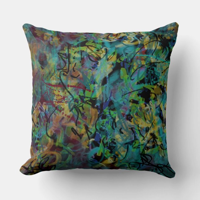 Multicolored Scribbled Abstrakt Art Kissen (Vorderseite)