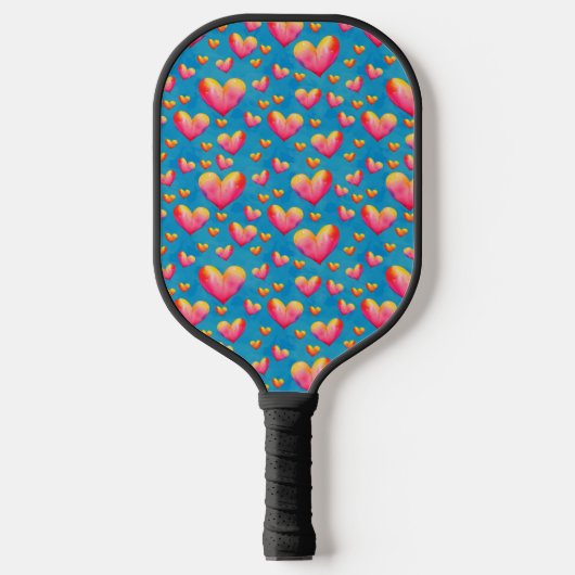 Multicolored Watercolor Hearts Pickleball Paddle (Vorderseite)