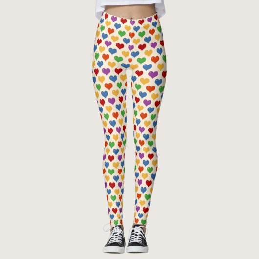 Multicolorfarbene Herzen in Regenbogenfarben übera Leggings (Vorderseite)