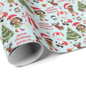 Multiculale Girl Elf Weihnachten Personalisiert Geschenkpapier (Rolleneckpunkt)
