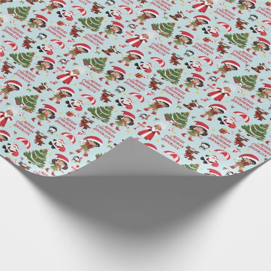 Multiculale Girl Elf Weihnachten Personalisiert Geschenkpapier (Ecke)