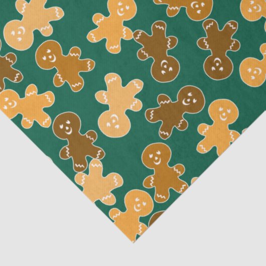 Multicultural Gingerbread Man Pattern on Green Seidenpapier (Ausschnitt)