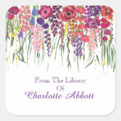 Multiflorales Drop-Buchzeichen mit Namensanpassung Quadratischer Aufkleber (Vorderseite)