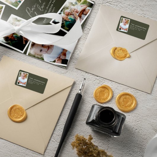 MultiFoto Modernes, elegantes Skript-Grün-Party Adressaufkleber