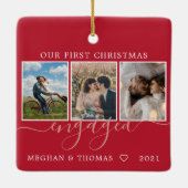 Multifotos first Christmas Engaged Red Keramikornament (Rückseite)