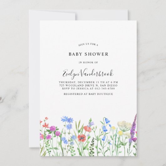 Multihued Wildflower Baby Shower Celebration Einladung (Vorderseite)