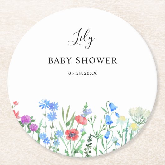 Multihued Wildflower Baby Shower Celebration Runder Pappuntersetzer (Vorderseite)