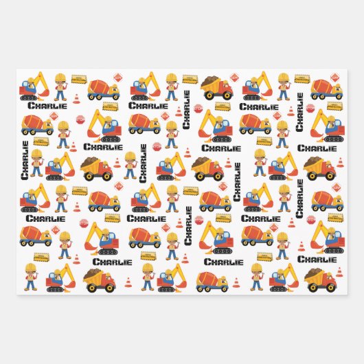 Multikulturelle Boy Construction Personalisiert Geschenkpapier Set (Vorderseite 3)