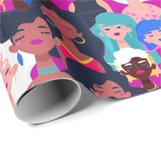 Multikulturelle Frauenfarbenmuster Geschenkpapier (Rolleneckpunkt)
