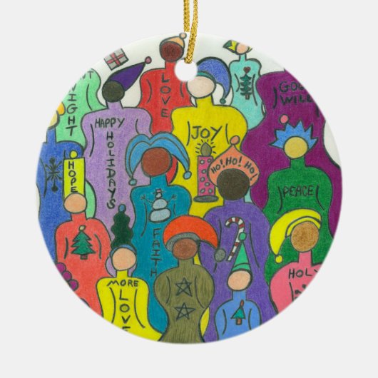 Multikultureller Weihnachtskreis Ornament-2 versah Keramikornament (Vorne)