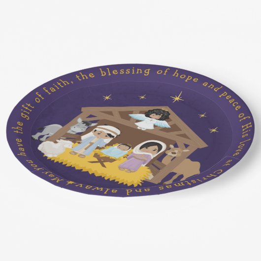 Multikulturelles Krippenpapier Pappteller (Schrägansicht)