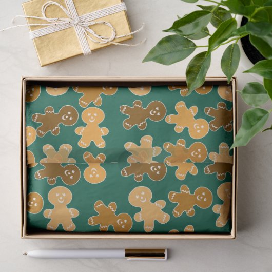 Multikulturelles Lebkuchenmann-Muster auf Grün Seidenpapier (Geschenk)