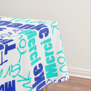Multilingual Blue Turquoise Vielen Dank Typografie Tischdecke