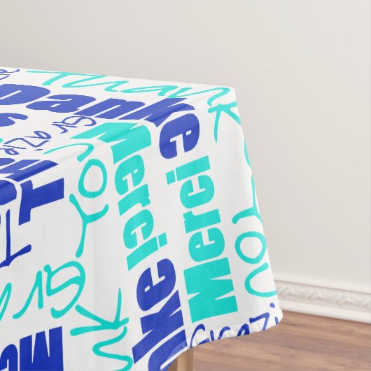Multilingual Blue Turquoise Vielen Dank Typografie Tischdecke (Beispiel)