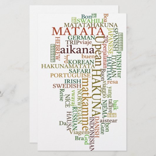 Multilingual Hakuna Matata Global Word Cloud Art Briefpapier (Vorne/Hinten)