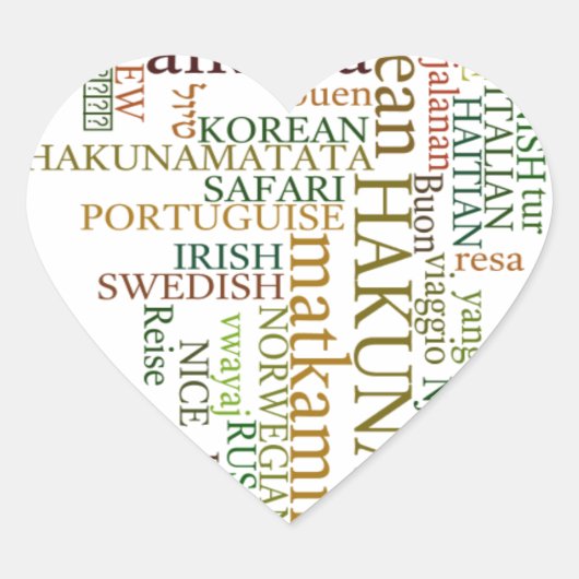 Multilingual Hakuna Matata Global Word Cloud Art Herz-Aufkleber (Vorderseite)