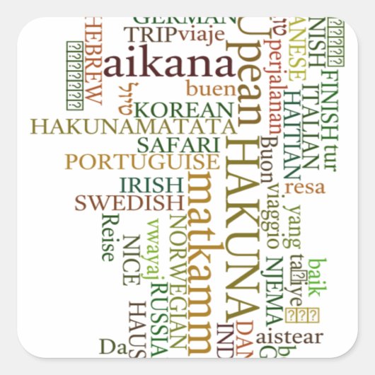 Multilingual Hakuna Matata Global Word Cloud Art Quadratischer Aufkleber (Vorderseite)