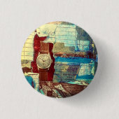 Multimedia Torn Art Collage with Wristwatch Pin Button (Vorderseite)