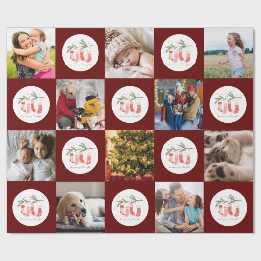 Multiphoto Merry & Bright Familienmuster Weihnacht Geschenkpapier (Flach)