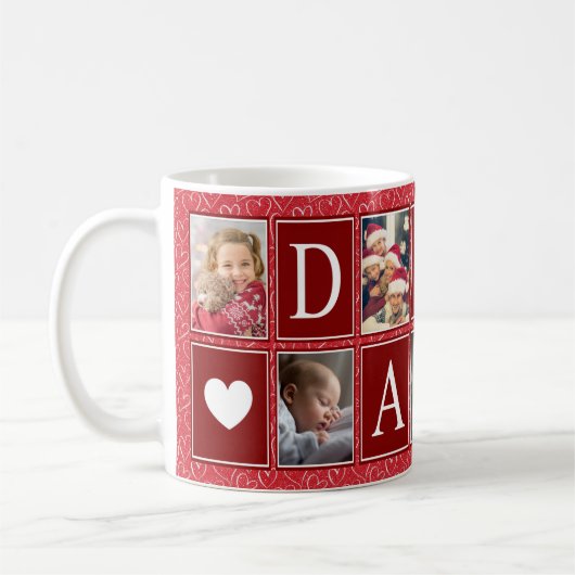 Multiphoto Red Heart Pattern Daddy Foto Kaffeetasse (Links)