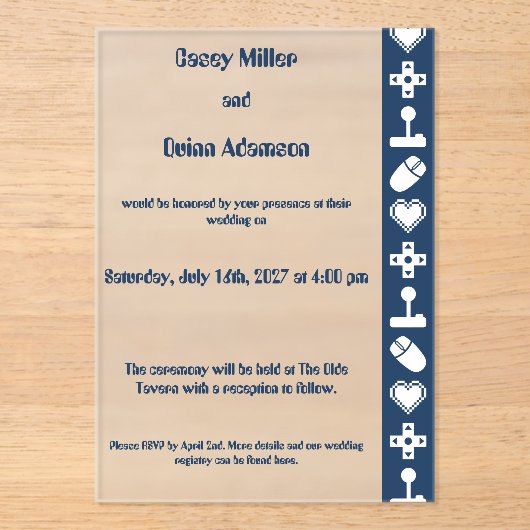 Multiplayer Mode in Navy Acrylic Wedding  Acryleinladungen (Vorderseite)