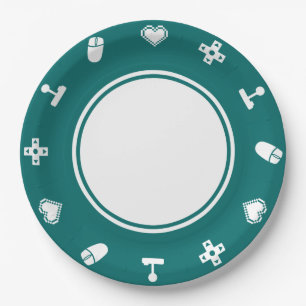 Multiplayer-Modus auf teal Papierplatte Pappteller