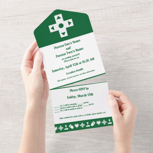 Multiplayer-Modus in Grün All In One Einladung (Abreißen)